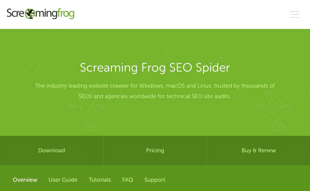 Screenshot of Screaming Frog