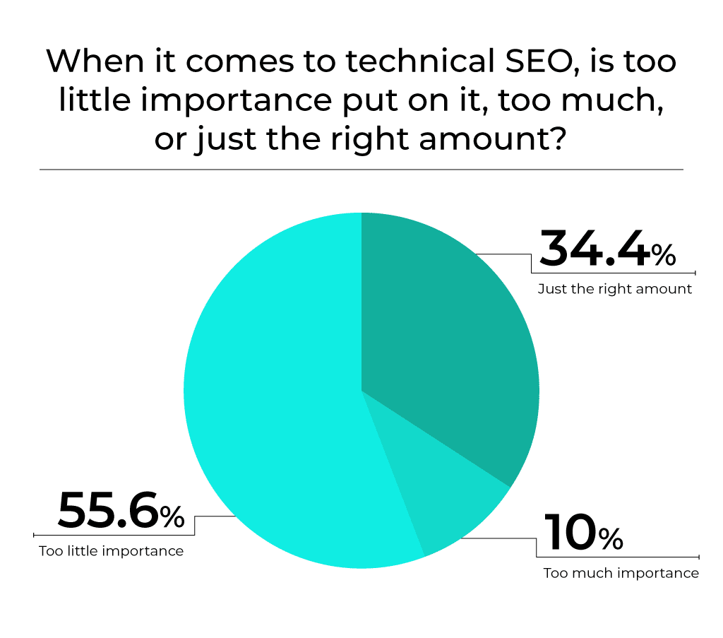 55.6% of survey respondents believe that too little importance is placed on technical SEO