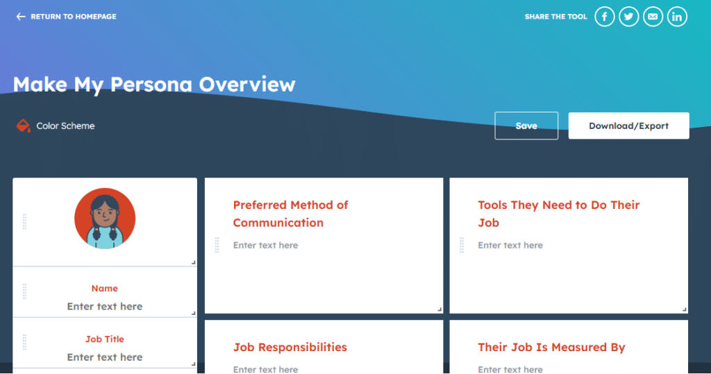 Screenshot of the Make My Persona tool from HubSpot
